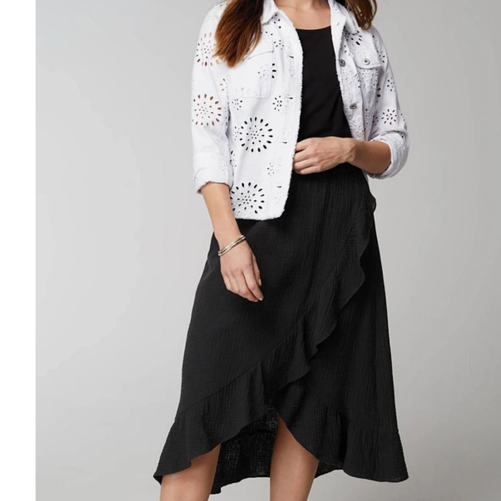 Black Ruffle High-Low Midi Skirt J. Jill XL